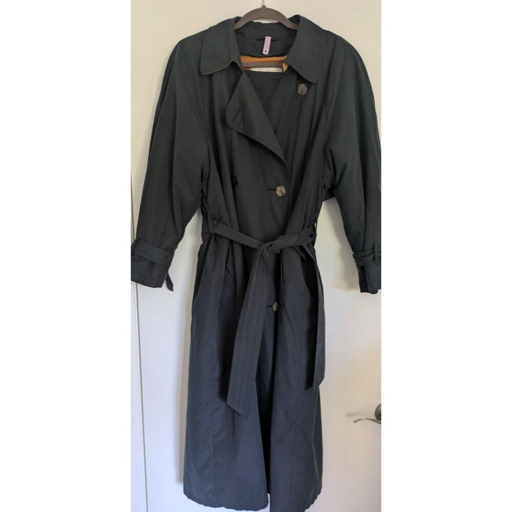 Jones New York Women’s Vintage Wool Navy Blue Trench Overcoat with Wool Liner L
